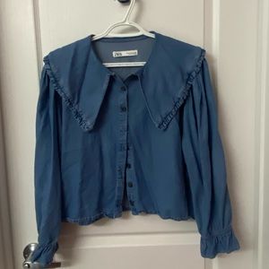 Blue Denim Big Peter Pan Collar Blouse